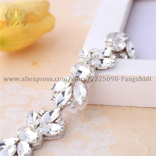 FZD 10 Yard HandSewn Hotfix Crystal Diamante Rhinestone Beaded Applique for Garment Dresses Waistband Belt Bridal Garters Trim