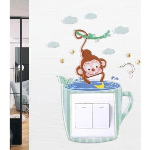 Cartoon Monkey Light Switch Button Sticker Socket Cover Decal Childrens room switch stickers decorative frame wall stickers