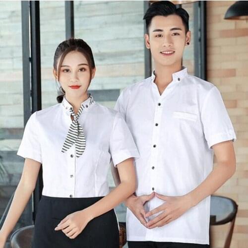 Hotel Overalls Summer Waiter Uniform Shirt Restaurant Cafe Fast Food Shop Catering Short Sleeve Breathable Waiter Workwear H2271