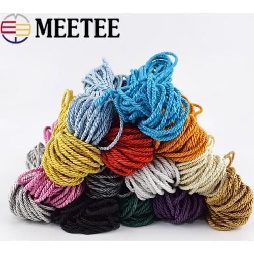 Meetee 10Meters 3mm Polyester Braided 3 Strand Twisted Rope Cords Thread DIY Jewellry Cushion Pillow Bag Decor Accessories CD006