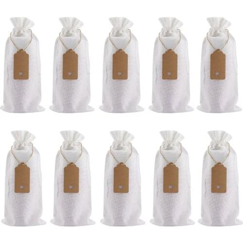 Burlap Wine Bags Wine Gift Bags with Drawstrings, Single Reusable Wine Bottle Covers with Ropes and Tags