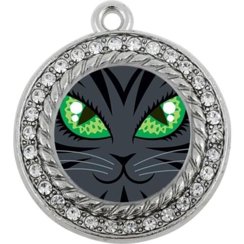 MISCHEVIOUS CAT CIRCLE SQUARE CHARM charm silver plated jewelry