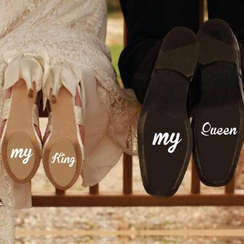 My King/Queen Wedding Shoes Decoration Marriage Accessories Bride Groom Vinyl Wedding Stickers Waterproof Adhesive Novelty Shoe