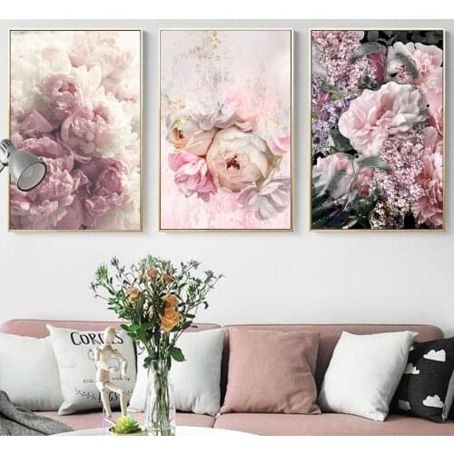 Nordic Wall Art Pink Flower Bouquet Canvas Posters And Prints Aesthetic Plants Decorative Painting For Living Room Cuadros