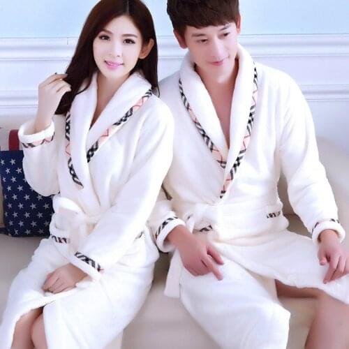 Nightgown Couple Bathrobe Female Autumn Winter Flannel LongSleeved Cute Sleepwear Male Coral FleeceL Sleep Set