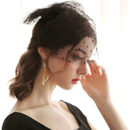 2021 New French Retro Short Bride Wedding Veil Headdress Fairy Forest Style Black Bow Face Net Mask Dinner Party Veil With Comb