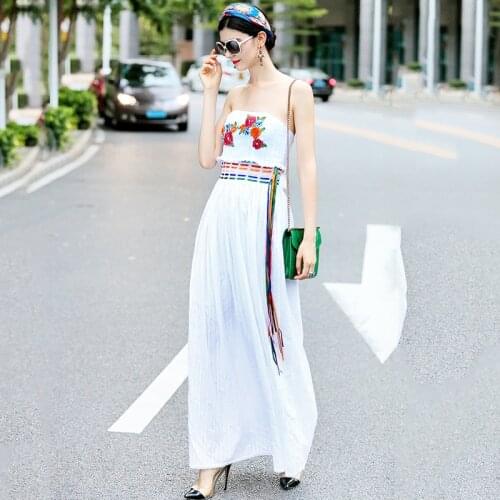 Dresses White 2021 Flowers Summer Runway Fashion Strapless vestido Colorful Ribbon Long Elegant Party Holiday Dress