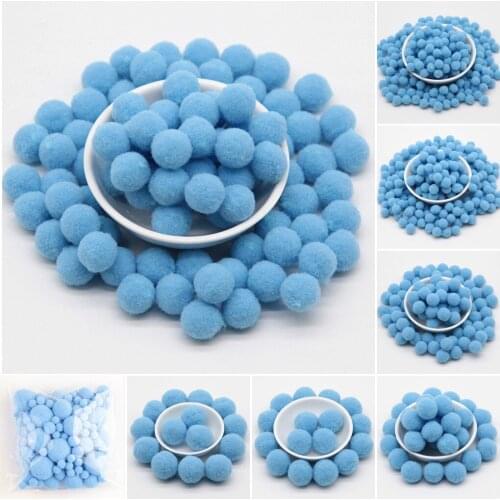 Lake Blue Pompom 8mm 10mm 15mm 20mm 30mm Round Pom Poms Fur Balls DIY Toys Crafts Pompoms for Kids Wedding Home Decorations 20g