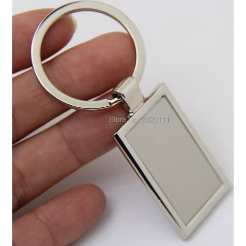 Wholesale-200Pcs Blank Rectangle Metal Key Chain Promotion Key Tags Customize Logo Laser Keyrings - DHL Free Shipping