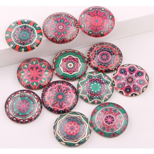 Reidgaller mixed pink mandala photo round glass cabochon 10mm 12mm 14mm 18mm 20mm 25mm diy accessories for earrings jewelry