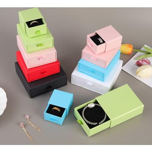 Jewelry Box Solid Color Simple Drawer Box Earring Necklace Storage Box Portable Gift Box Custom Logo Wedding Jewelry Packing
