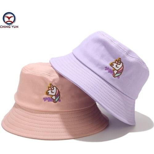 New Hat spring and summer Cute cartoon unicorn embroidery beach fisherman hat boys and girls students casual hat sunshade hat