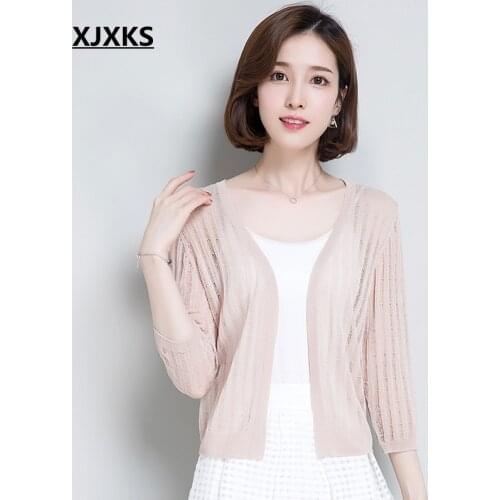 XJXKS Sweater Cardigan Women Thin Coat 2020 Spring And Summer Wear New Short Sweater Hollow Out Small Shawl Sunscreen Cardigans