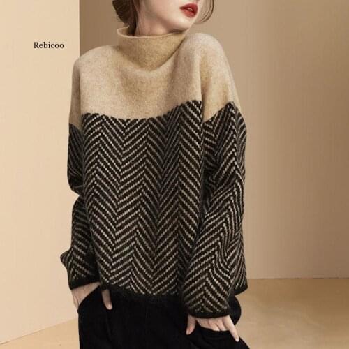 Autumn and Winter New Womens Warm Turtleneck Sweater for Womens Loose Fit
