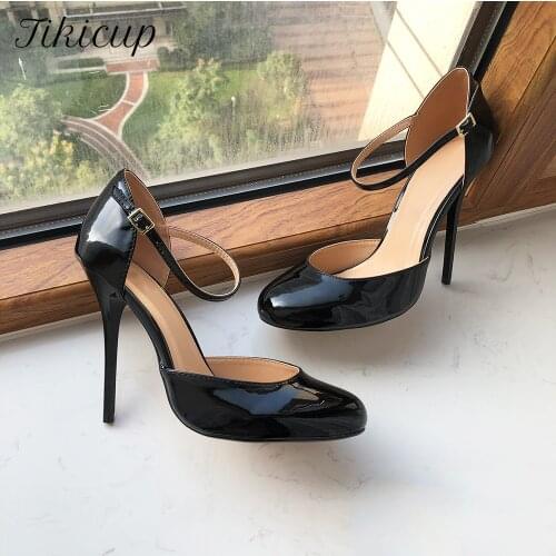 Tikicup Unisex Ankle Strap Round Toe 13cm Extremely High Heel Shoes Cross-Dresser Alternative Stilettos Trans Shoes Size 37-48
