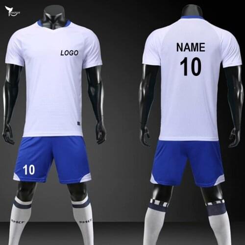 Custom Print 2019 Men Boys Football Jersey Set Short Sleeve Soccer Suit Clothing Kids Futsal Uniforms Breathable Sport Tracksuit