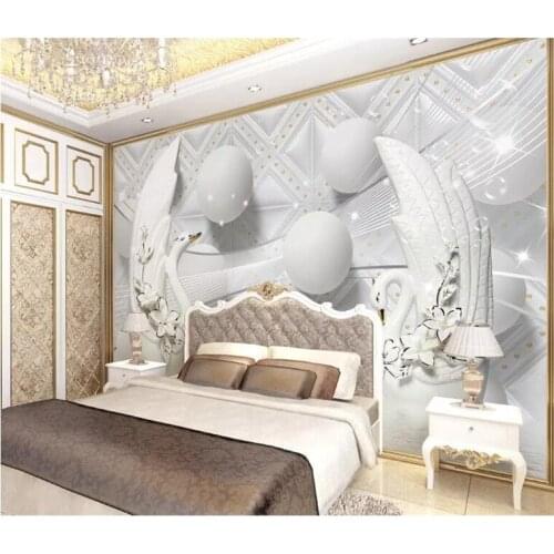 Home decoration wall paper luxury European white swan soft bag 3d ball TV background wall wallpaper for walls 3 d