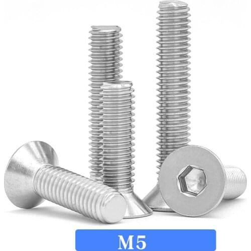 M5 Screw Flat Allen Key Head Machine Din7991 Inner Hex Screw 304 Stainless Steel Fasteners Bolts 10Pcs