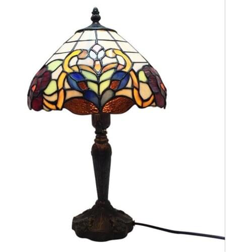 10" Vintage Retro Classical Tiffany Glass Table Lamp for Foyer Bed Room Bar Apartment Reading Lighting H 38cm 1022