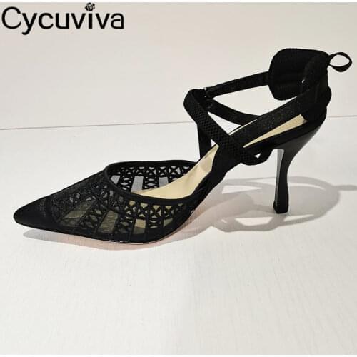 Sexy Air Mesh Women Sandals Shallow Outs High Heels Party Dress Shoes Runway Pumps Pointy Toe Gladiator Sandals 2021