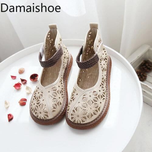 2021 Spring and Summer New Retro Ethnic Style Hollow Hole Lady Sandal Ankle Boot with Buckle Closed Toe Platform Womens Sandals