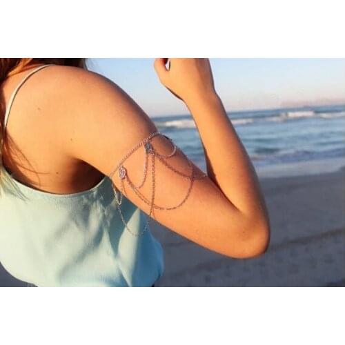 Korea Vintage Gold Chain Coin Sequin Upper Arm Bracelet Cuff Charms coin Bracelets Bangles Armband For Women Female Boho Jewelry