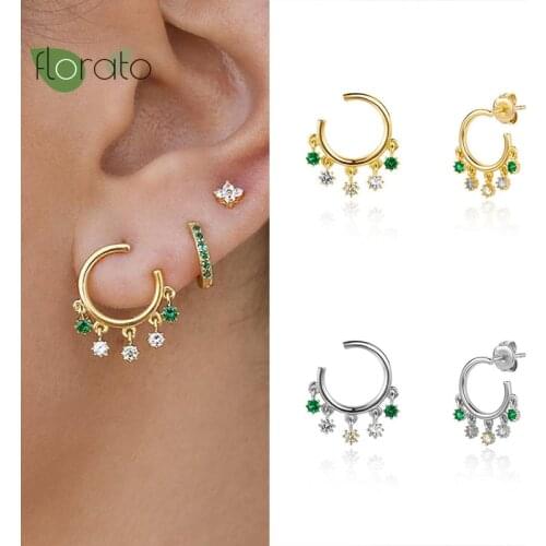 925 Silver Ear Needle Womens Pendant Crystal Colorful Zirconia Jewelry Stud Earrings Engagement Wedding Jewelry