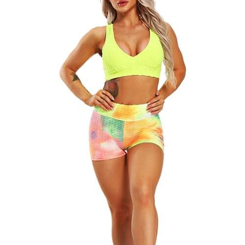 Women High Waist Sport Shorts, Tie-dye Slim Fit Stretchy Yoga Short Pants for Summer