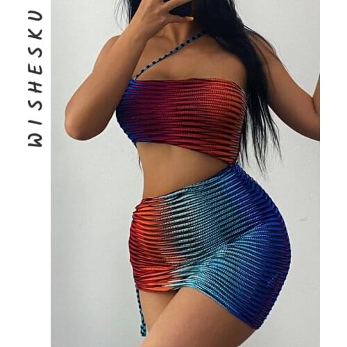 Women One Shoulder Cut Out Sleeveless Printed Party Mini Dress Sexy Bodycon Sundress 2021 Summer Female Clothing Streetwear