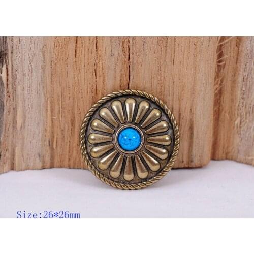 10pc Tribal Blue Turquoise Antique Brass Bohemian Flower Leathercraft Saddle Conchos