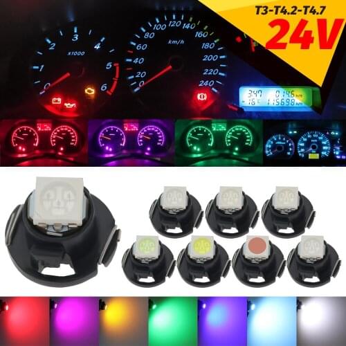 10Pcs 24V T3 LED Car Dashboard Light T4.2 T4.7 3030-1SMD LED Bulb Indicator Dashboard Audio Instrument Lamp Car Interior Lights