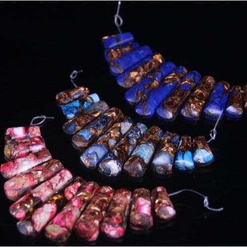 11pcs/set Graduated Necklace Pendant Sea Sediment Stick Beads,Top Drilled Slice Ocean Impression Jaspers Emperor Stone Jewelry