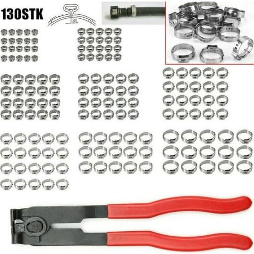 130 Sets Stainless Steel Single Ear Hose Clamps Ear Clamp Set 360 Degree Continuous Sealing With Coated Handles Easy to Hold