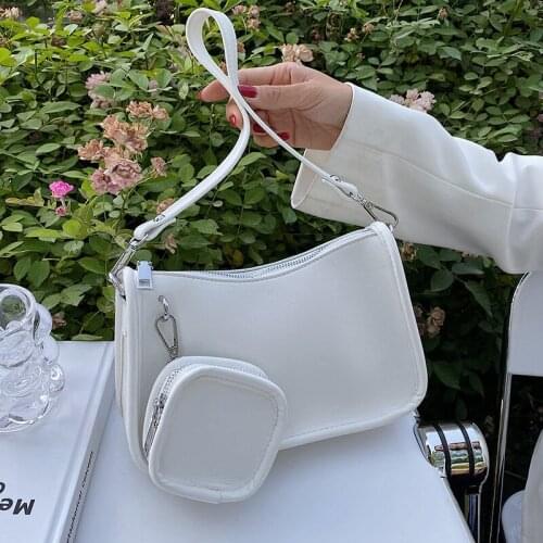 2PCS/SET Shoulder Bags for Women Small Square Messenger Bag Ladies Pure Color Designer Tote Handbags Simple White Armpit Bag Sac