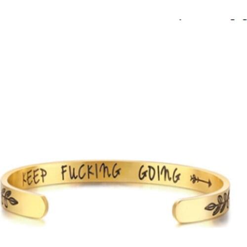 2021 Trendy Double Arrow Leaf Titanium Steel Corrosion Inspirational English Letters Temperament Bracelet Suitable For Women