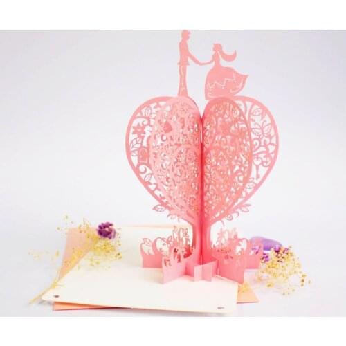 3D Laser Cut Handmade Love Heart Peach Tree Paper Invitation Greeting Cards PostCard Valentines Day Wedding Party Creative Gift