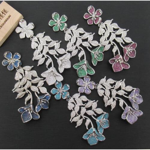 APDGG 40x85mm White gold plated cubic zircon CZ pendant Flowe connector for necklace pendant Jewelry DIY Jewelry Findings