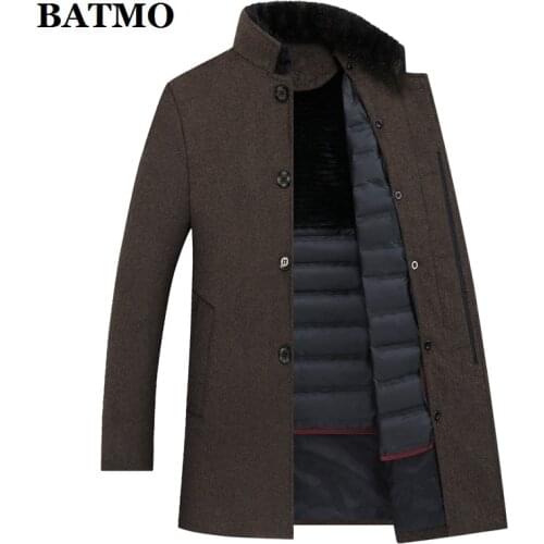 BATMO wool trench coat men,mens 90% white duck down wool jackets ,thicked wool coat men,plus-size M-XXXL 8866A