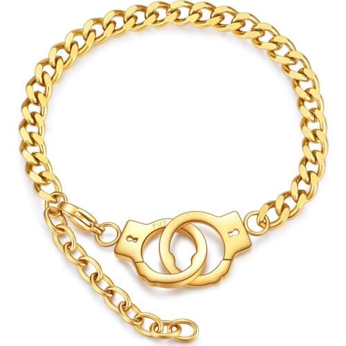 Charms Handcuffs Link Chain Simple Fashion Men Women Lover Bracelet Jewelry Stainless Steel Material 18cm+4cm Extend Chain