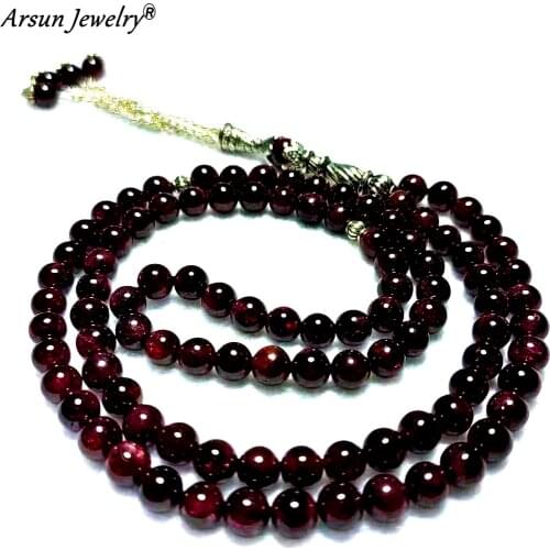 6-7mm Pure Natural Garnet Beads Islamic World Muslim Tesbiha 99 Beads Hand-held Praise Beads Founter Free Shipping