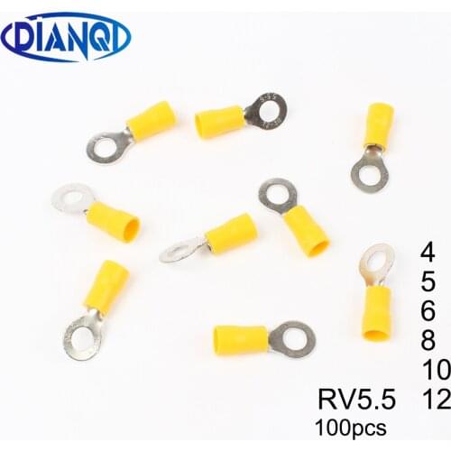 DIANQI RV5.5-4 5 6 Yellow Ring insulated terminal cable Crimp Terminal suit 4-6mm2 Cable Wire Connector 100PCS/Pack
