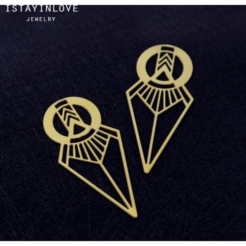 Handmade Jewelry Making Supplies Pendant Cut Hollow Metal Raw Brass Geometric Charm For DIY Necklace Earring Brooch RD343