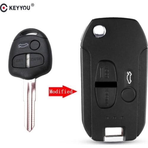 KEYYOU 3 Button Modified Filp Remote Car Key Shell Case For MITSUBISHI Lancer EX Outlander Grandis Pajero Uncut Left Blade Fob