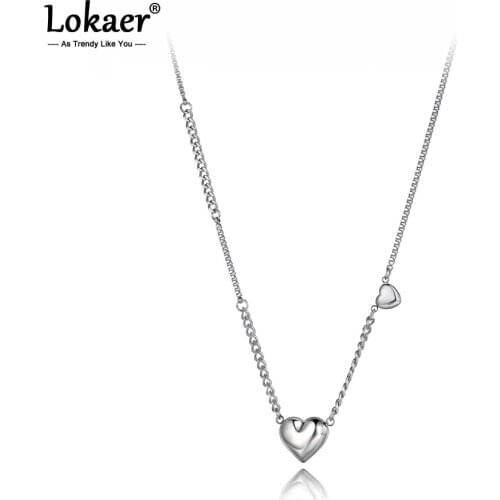 Lokaer Bohemia Titanium Stainless Steel Heart Charm Pendant Necklace For Women Girls Trendy Chain & Link Choker Necklace N20304