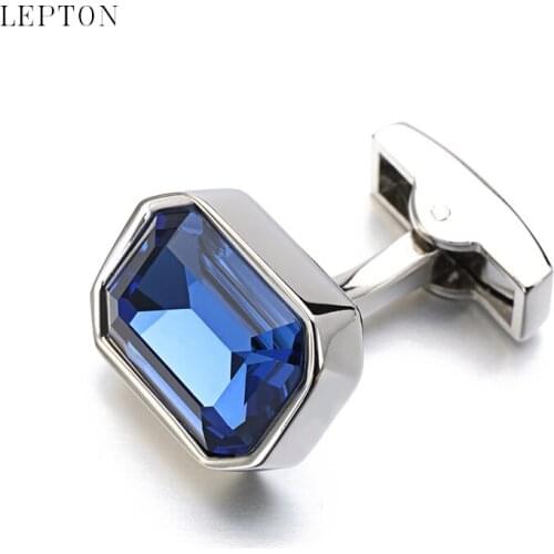 Fashion Newest Blue Glass Cufflinks for Mens Brand High Quality Classic Square Brass Cuff links Men Shirt Cuffs Cuff links