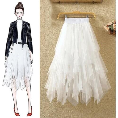 Fashion Casual Long Ball Gown Skirts For Women Tulle Skirt 2020 Elegant Elastic High Waist Solid Color Mesh Skirts