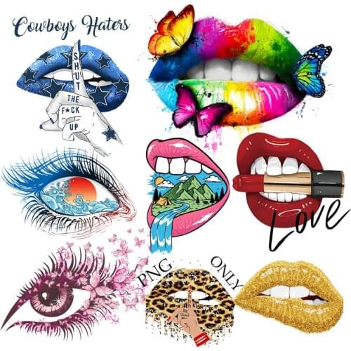 Fashion Lips Iron On Patches Heat-Sensitive Appliques Iron-On Transfers For Clothing Thermo Stickers Custom Patch Tops