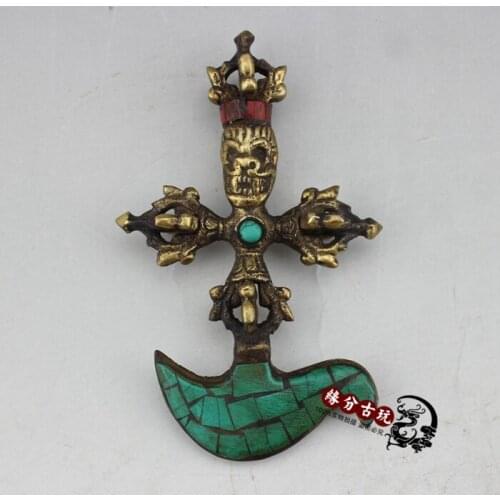 MOEHOMES+CHina religious objects-Buddha weapon Green pine Vajra Dorje Kingkong Buddhist ritual apparatus,Decorative metal crafts