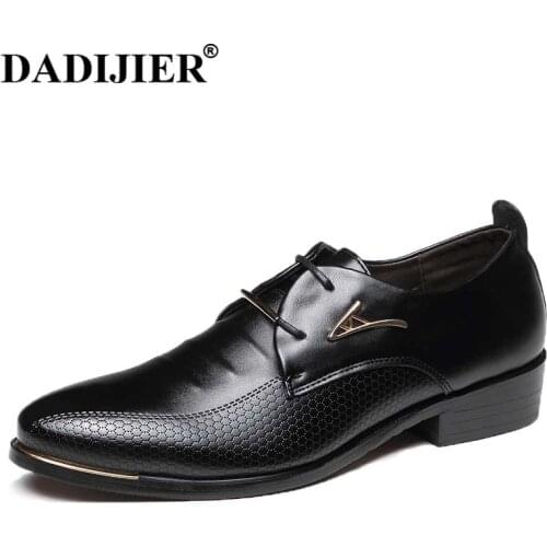 DADIJIER 2018 Men Dress Shoes Pointed Toe Lace Up Mens Business Casual Shoes Black Leather Oxfords Shoes For Men Big Size JH103