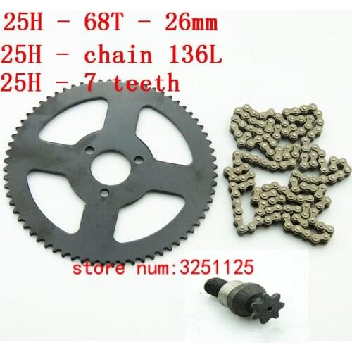 Chain set 25H 136L links loops Chain +7T teeth Pinion +68T tooth 26mm Rear Sprocket for 47cc 49cc Mini Moto Pocket Bike